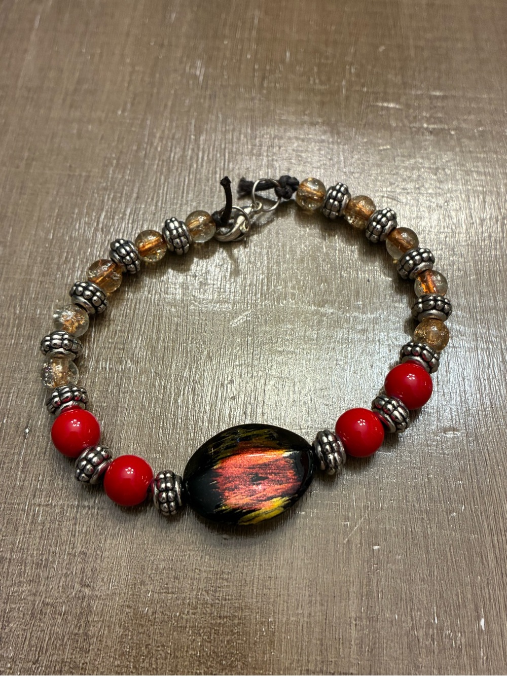Handcrafted Red & Multicolor Beaded Women's Bracelet